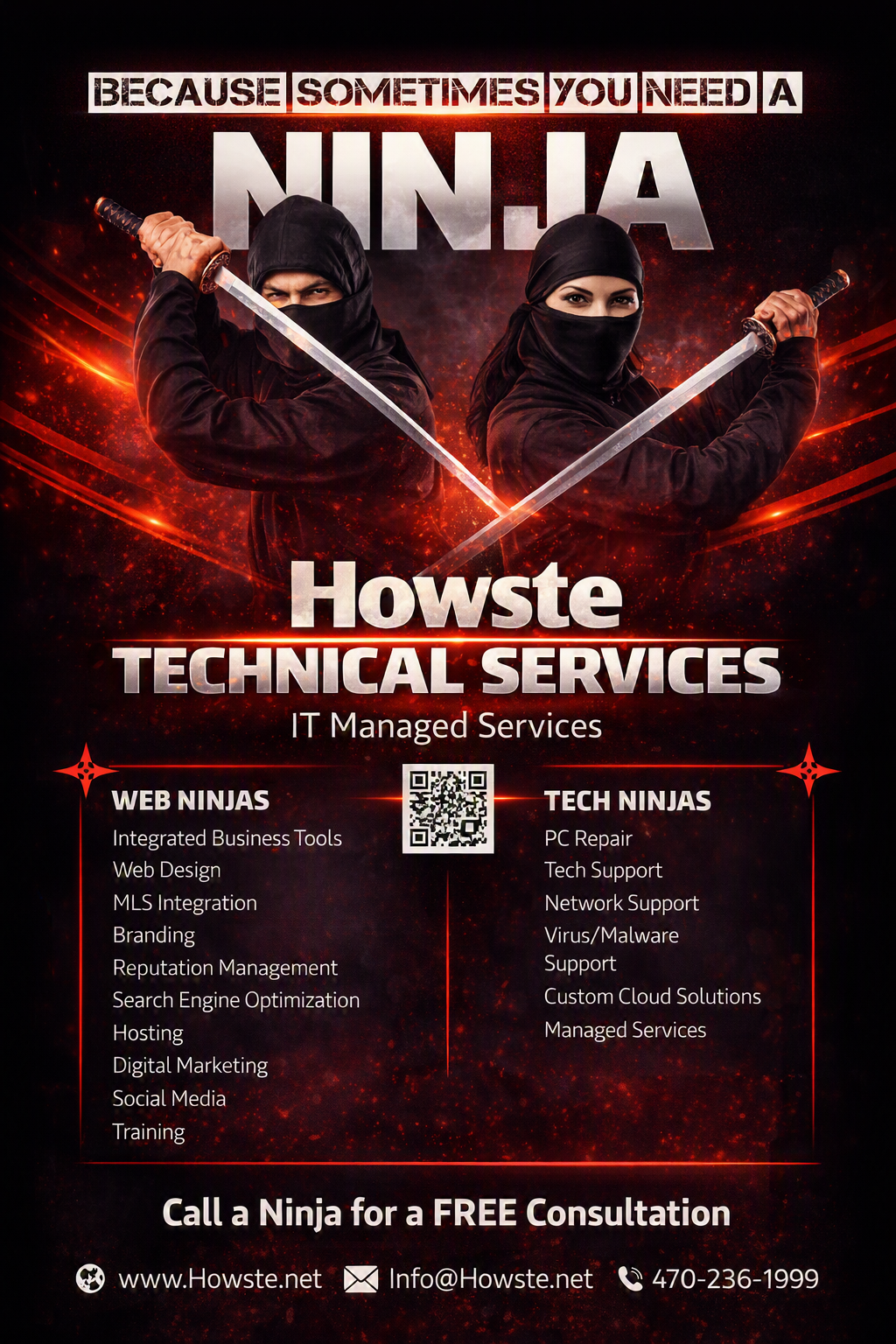 Howste Technical Services advertisement with ninja theme.